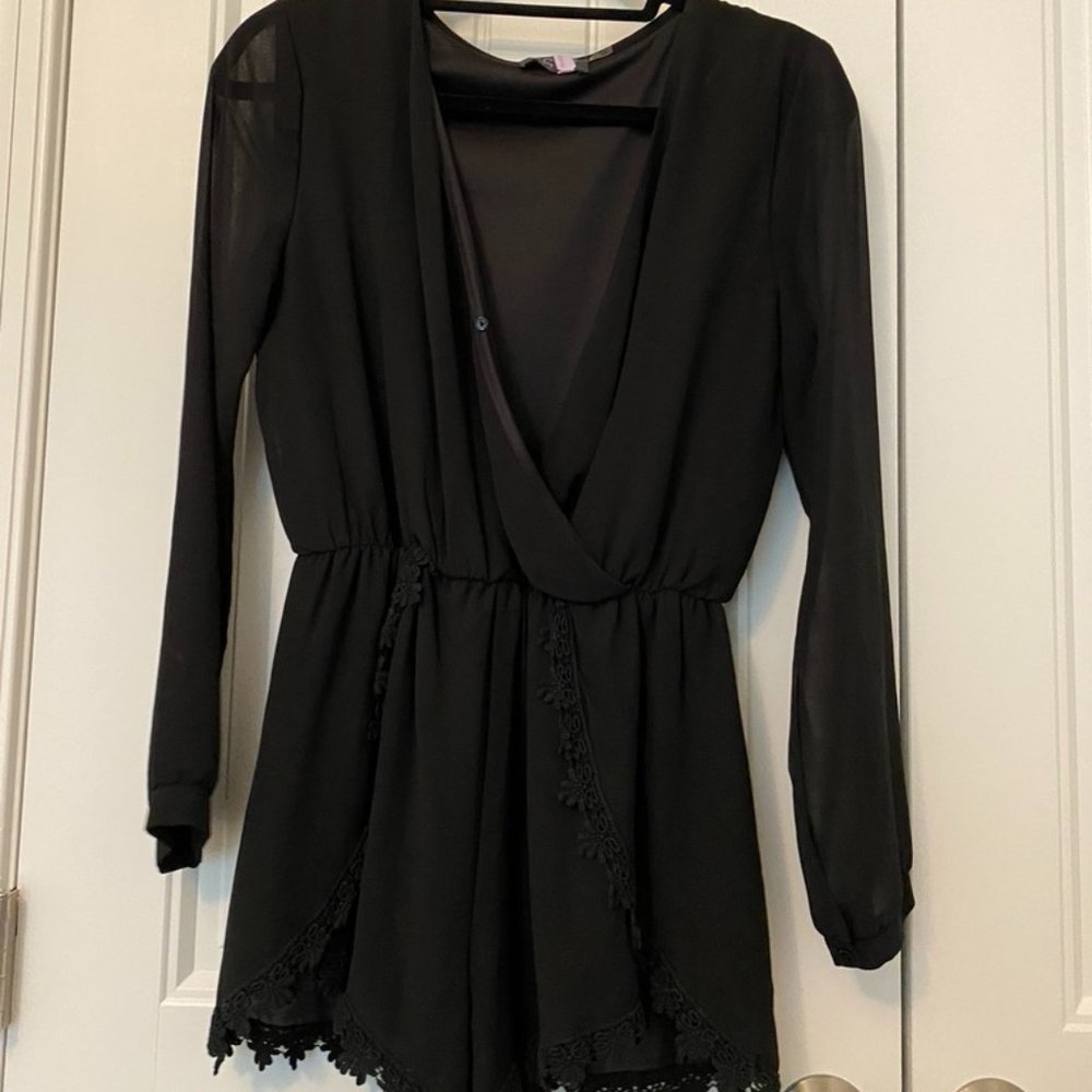 Black Romper with Sheer Sleeves and Pattern bottom